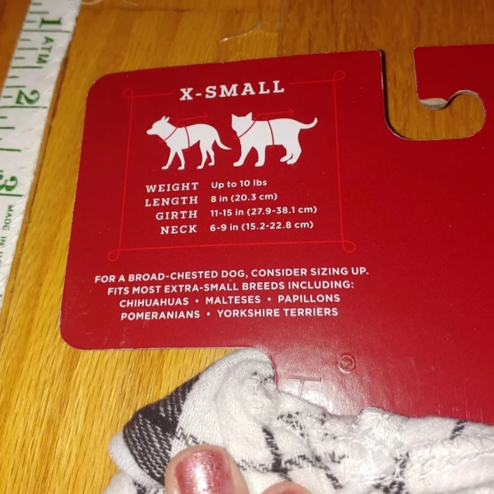 X-SMALL Pet PJs White/Black Plaid Red Lines Christmas Pajamas Dogs Cats